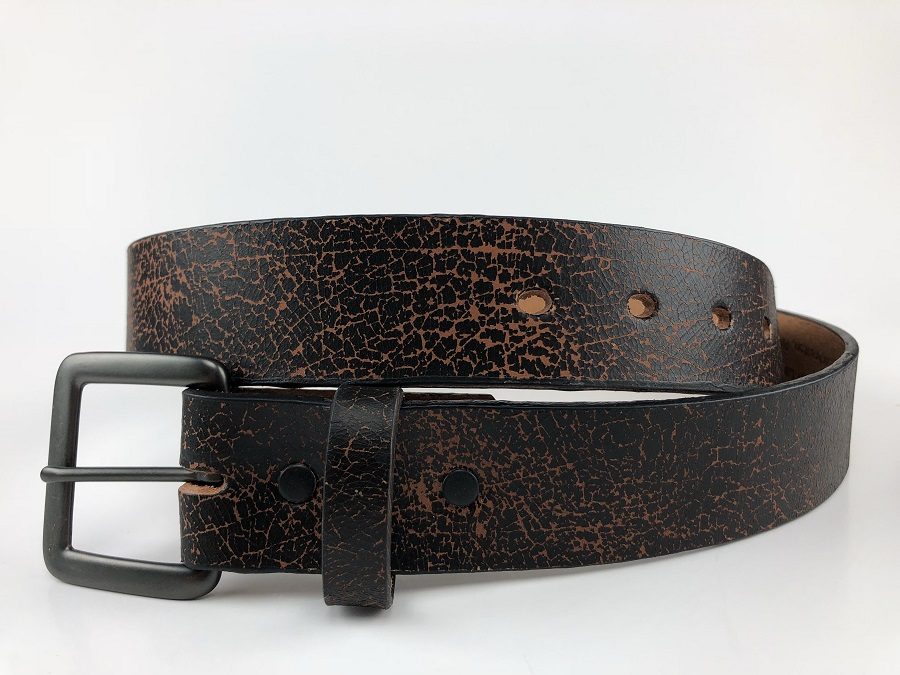 Crackled Black Leather Dress Belt