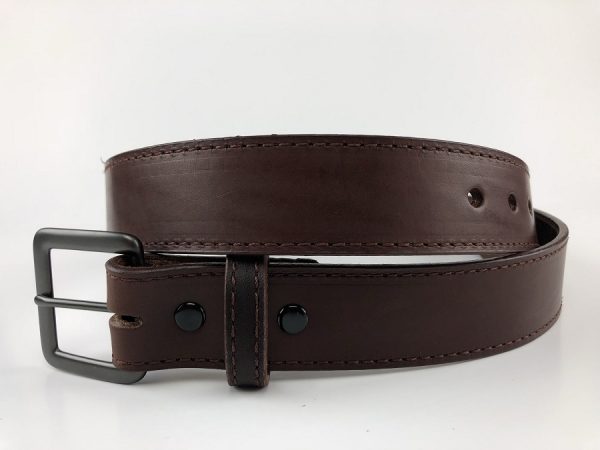 Brown leather belt with gunmetal buckle